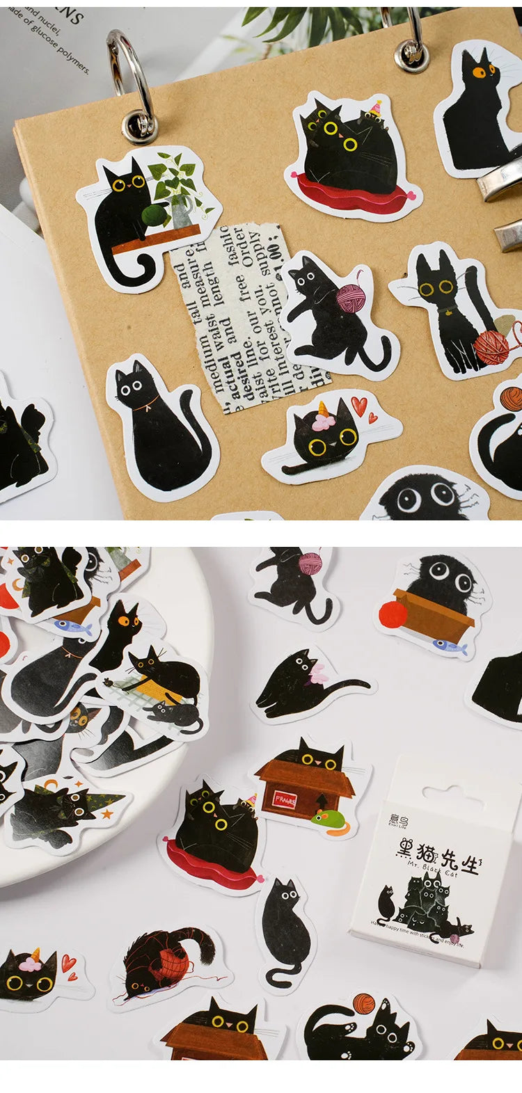 Kawaii Black Cat Sticker Collection