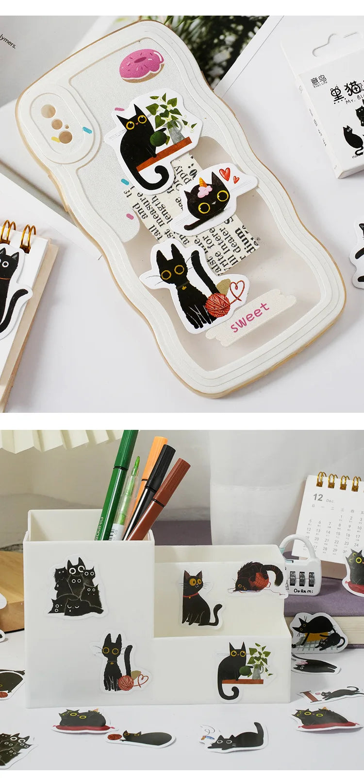 Kawaii Black Cat Sticker Collection