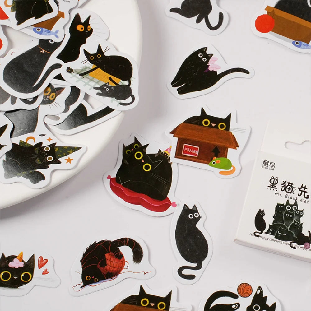 Kawaii Black Cat Sticker Collection