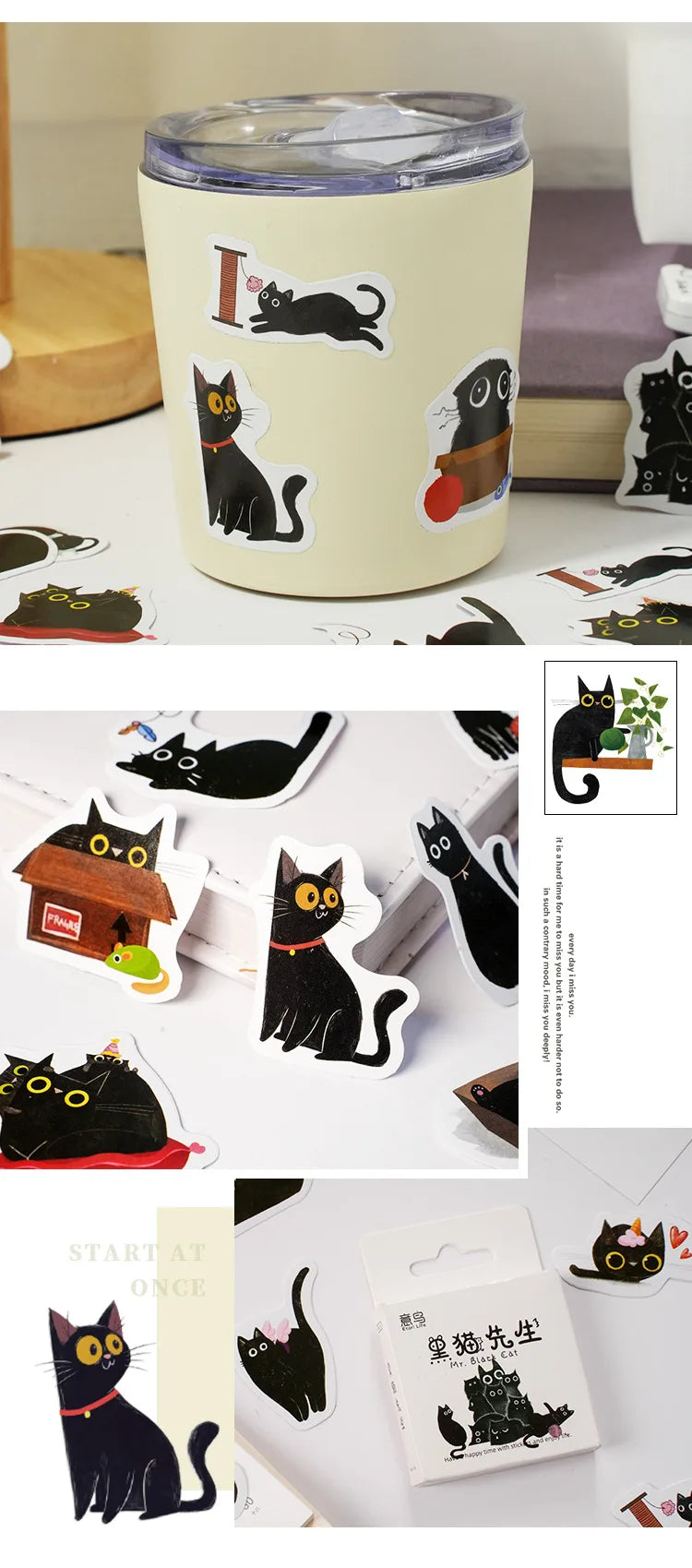 Kawaii Black Cat Sticker Collection