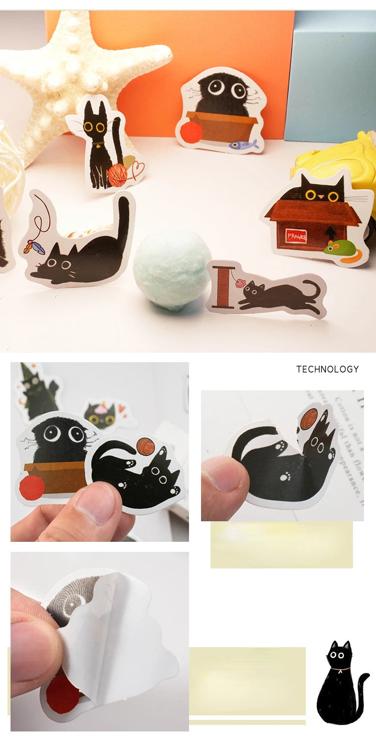 Kawaii Black Cat Sticker Collection