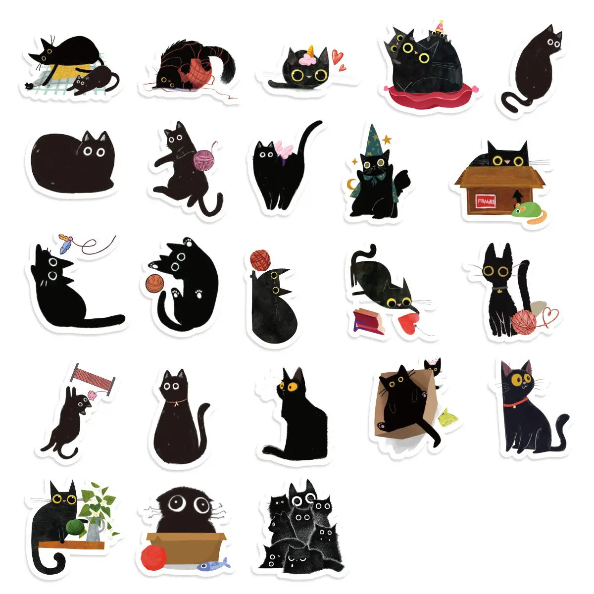 Cute Black Cat Sticker Set