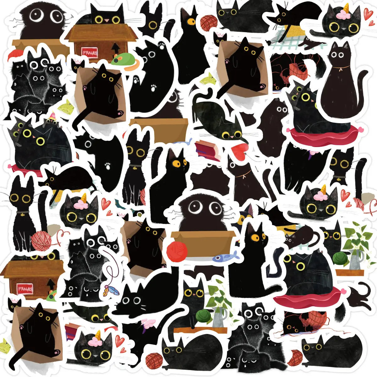 Cute Black Cat Sticker Set