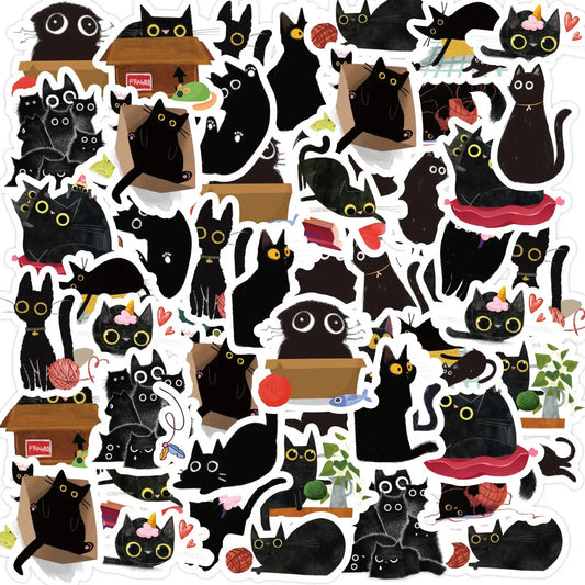 Cute Black Cat Sticker Set