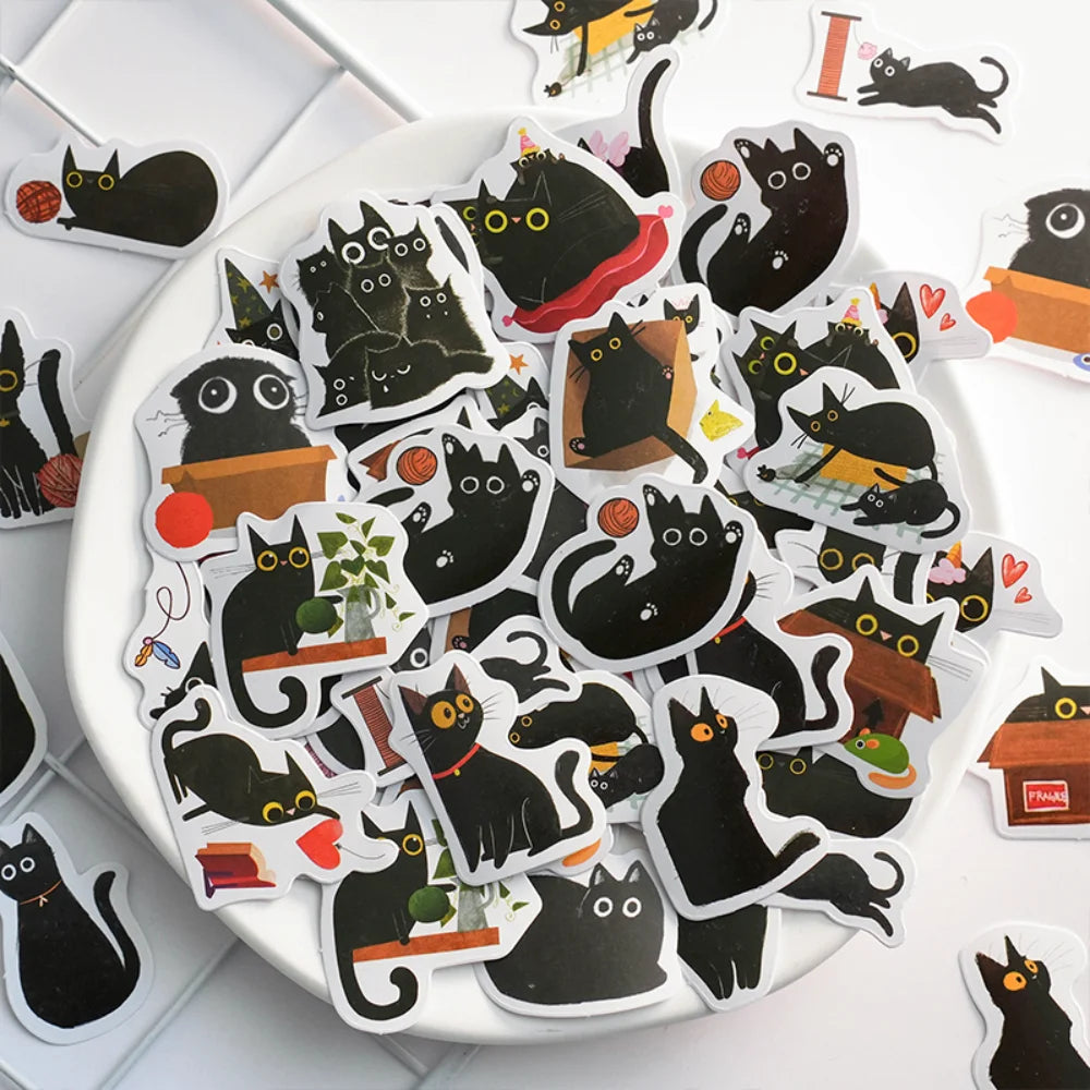 Kawaii Black Cat Sticker Collection